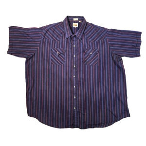 ELY CATTLEMAN Big Man 4X SS Blue Red White Pearl Snap Striped 2-Pocket Shirt